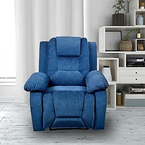Manual Recliner in Blue Fabric