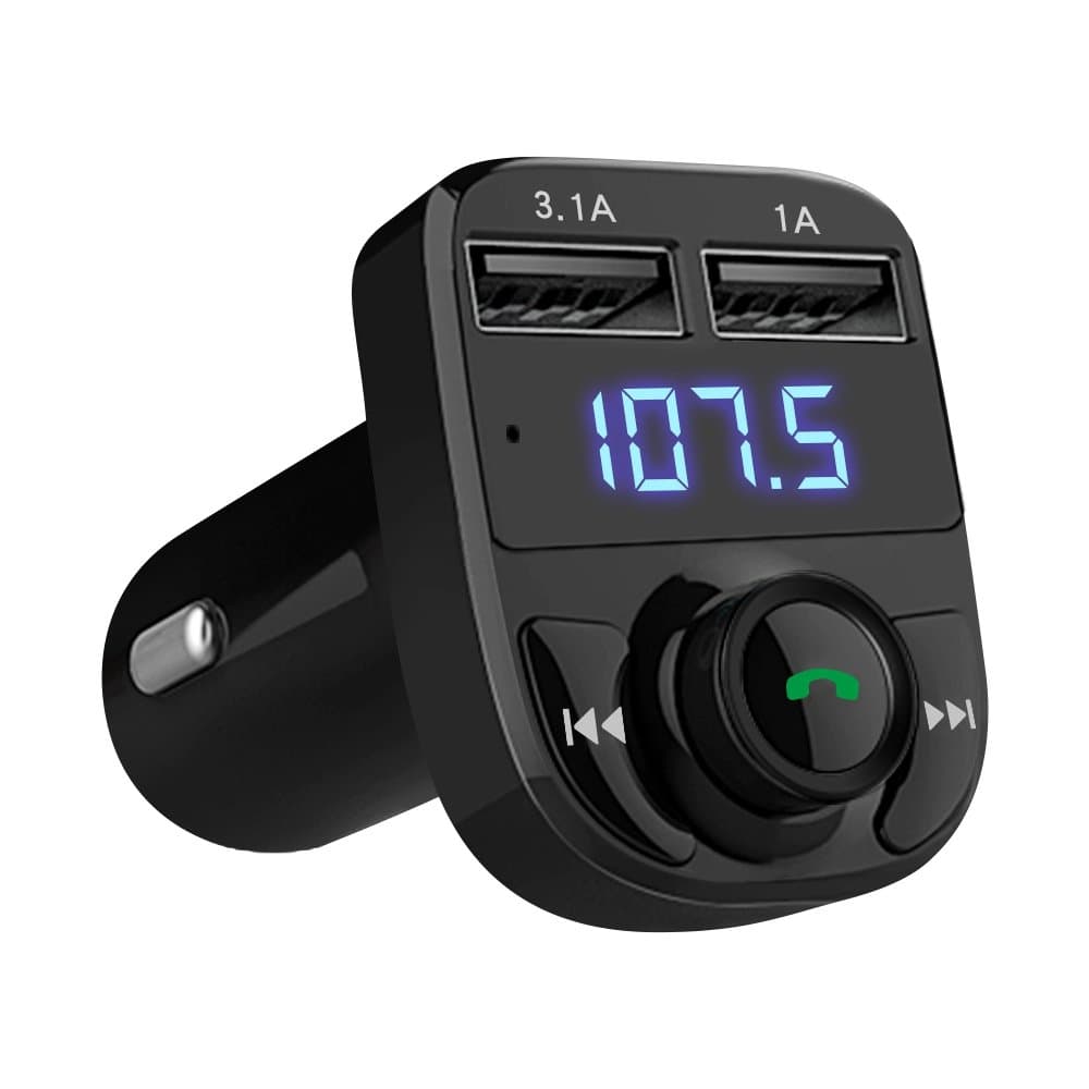Handsfree Call Car Charger, Wireless Bluetooth 5.3 FM Transmitter Radio Receiver, MP3 Audio Music Adapter, Dual USB Ports, LED Show Voltage/FM Frequency, Compatible for iPhone Samsung Smartphones