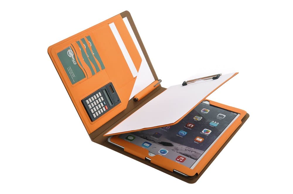 Designer Organizer Portfolio Case with Writing Pad and Mini Calculator, for 12.9 inch iPad Pro, Orange