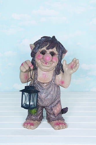 Extra Large GARDEN TROLL with LED Candle Lantern / Gnome Statue / Ornament - Large Garden Decor - 48cm