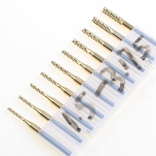 10pcs Titanium Coat Carbide 1.5mm-3.175mm End Mill Engraving Bits CNC Rotary Burrs Set
