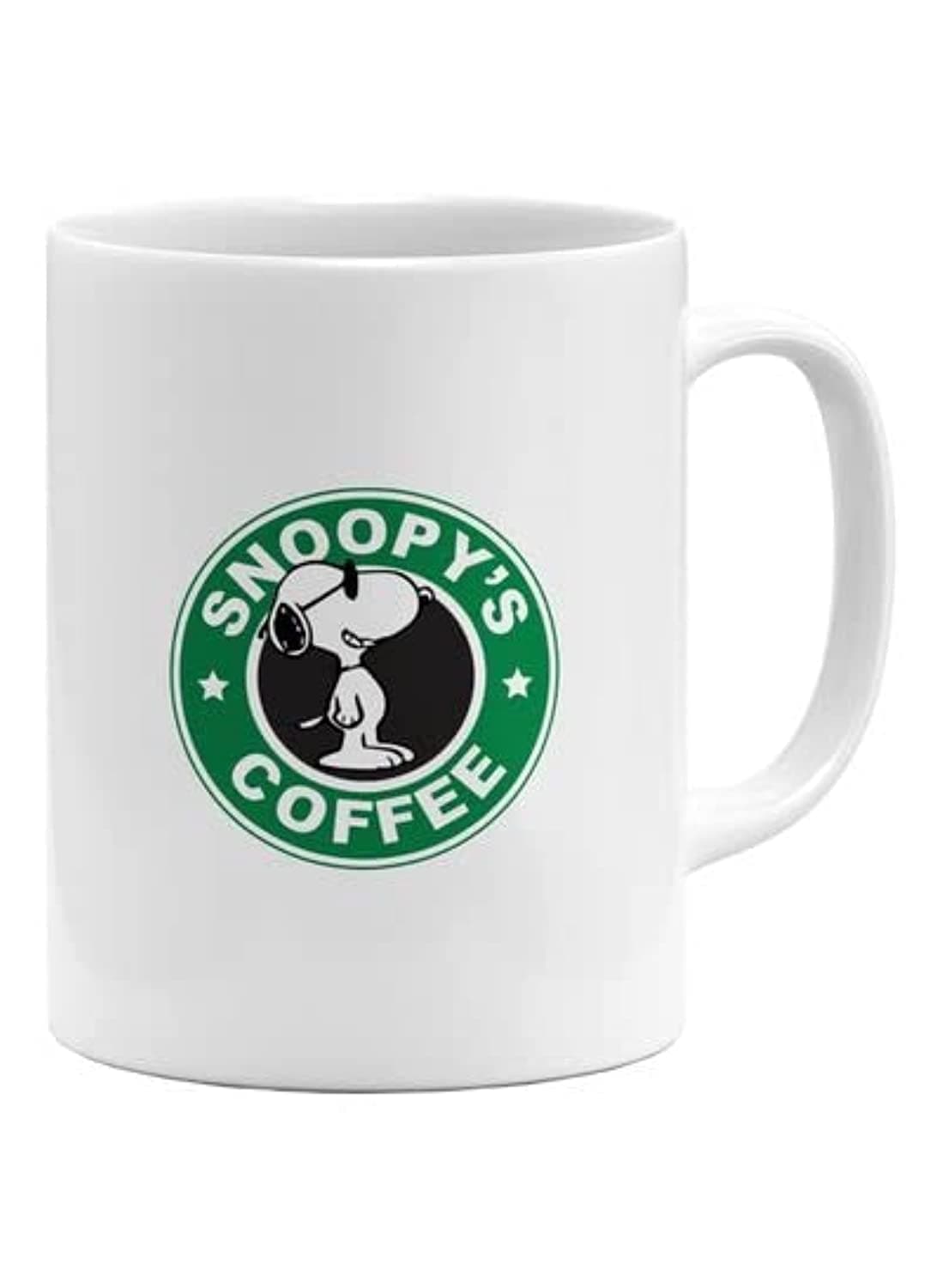 RYN PRINTED DESIGN Starr Buckss Snoopy Printed Coffee Mug White/Green/Black 11ounce