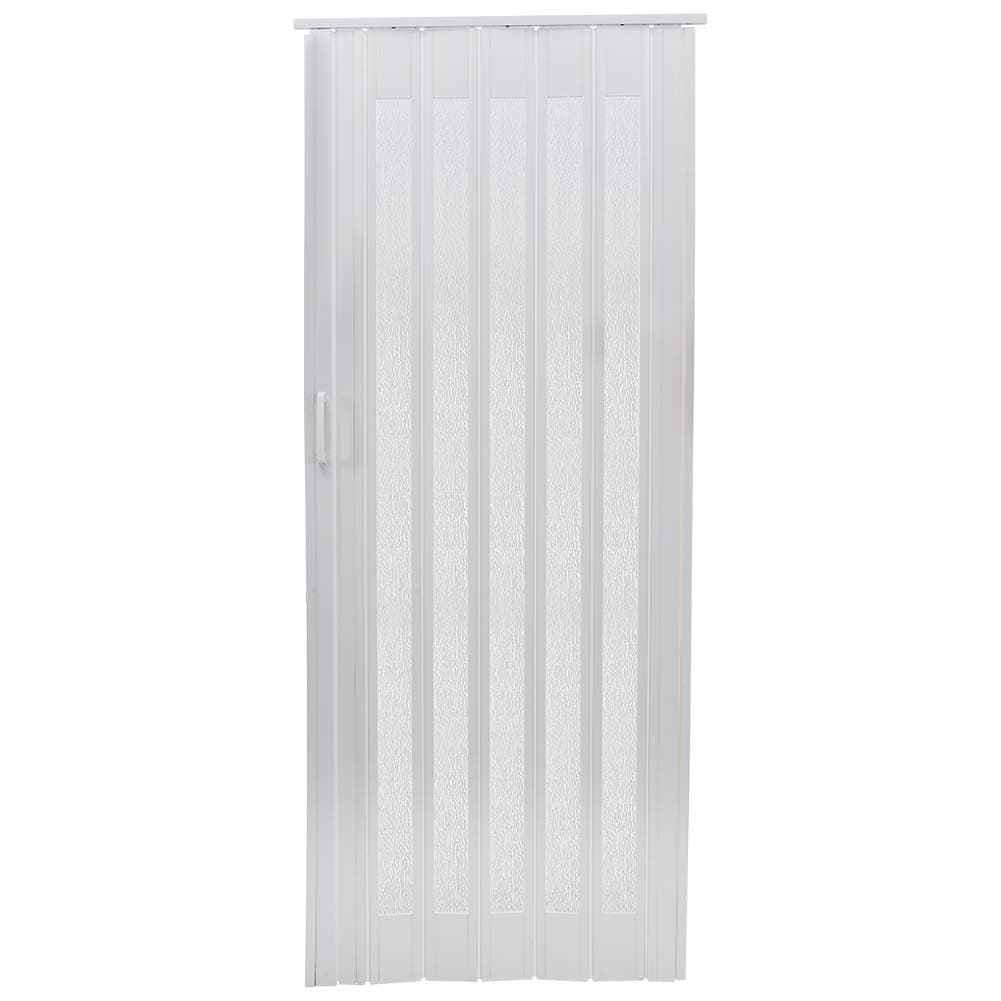 INMOZATA Folding Doors Internal PVC Plastic Features Artistic Patterned Glass Internal Doors with Handle Sliding Concertina Door Panel Divider (White, Thickness 6mm)