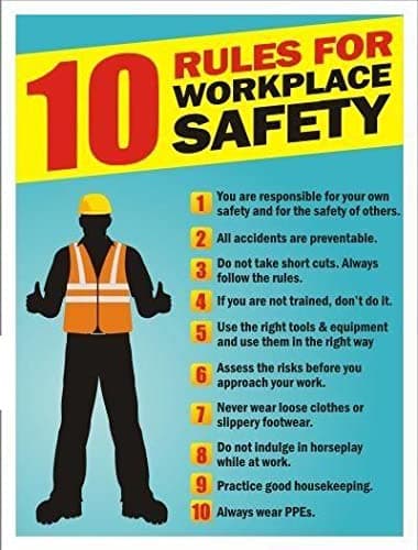 SRG INFOTECH 10 RULES FOR WORKPLACE SAFETY Multicolor Vinyl Waterproof Metallic Matte Finishing Safety Sign Sticker