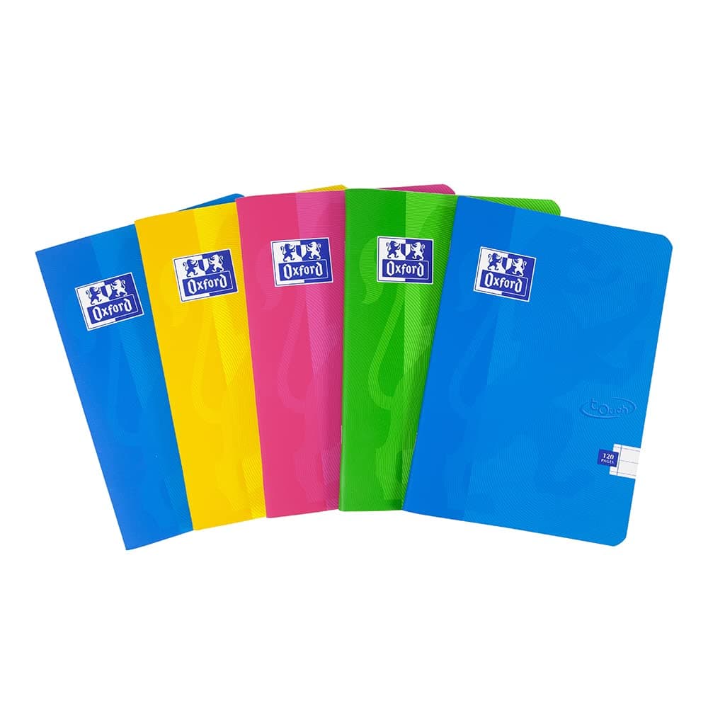 Touch A5 Premium Exercise Books, 8mm Lined, 120 Pages, Random Assorted Colours, Pack of 5