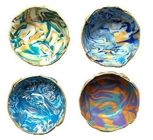 Handmade Marbled Ring Dish, Set of 4 in Blue