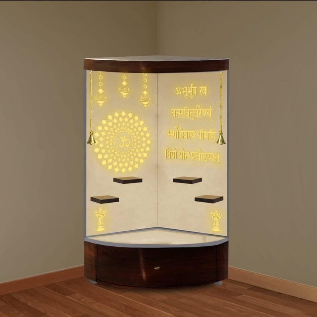 Customized Wooden Temple/Corner White LED Light Temple for Home and Office | Side Corner Wooden Mandir/Wall Hanging And Table Top/Mandap