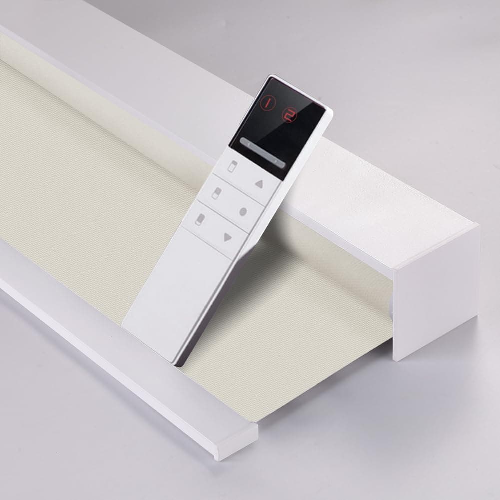 ZSHINE Motorized Blackout Window Blinds Customize Width Remote Control Rechargeable Motor Roller Shades for Windows, Home, Office, Hotel, Club, Restaurant(82026B)