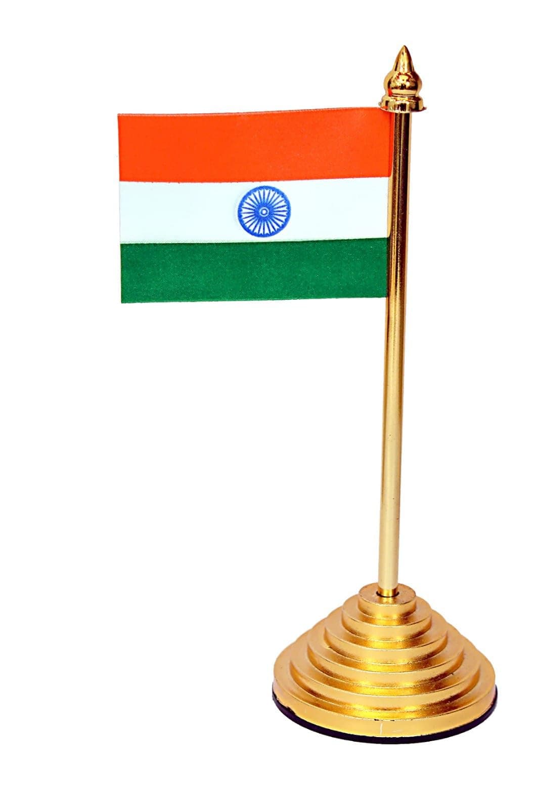 DESK DOCK Indian Flag For Car Dashboard, Office Table, Drawing Table For Study Table 8Inch (Golden Flag)