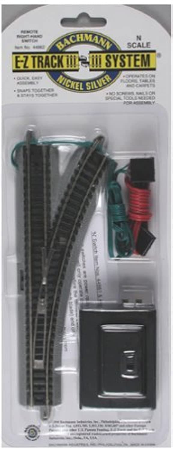 Trains - Snap-Fit E-Z TRACK REMOTE TURNOUT - RIGHT (1/card) - NICKEL SILVER Rail With Grey Roadbed - N Scale, 8