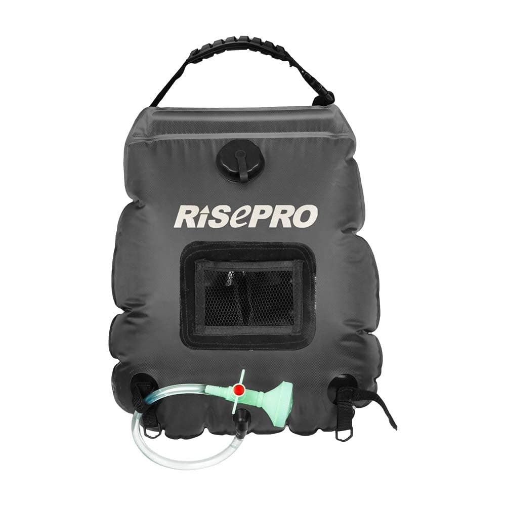 RISEPRO Solar Shower Bag, 5 gallons/20L Solar Heating Premium Camping Shower Bag Hot Water with Temperature 45°C Removable Hose on/Off Switchable Shower Head Hiking Climbing Summer Shower