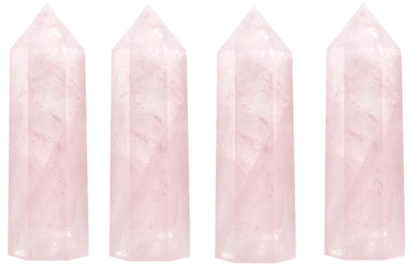 Luckeeper Healing Crystal Wands | 2" Rose Quartz Crystal Points 6 Faceted Reiki Chakra Meditation Therapy 4 PCS