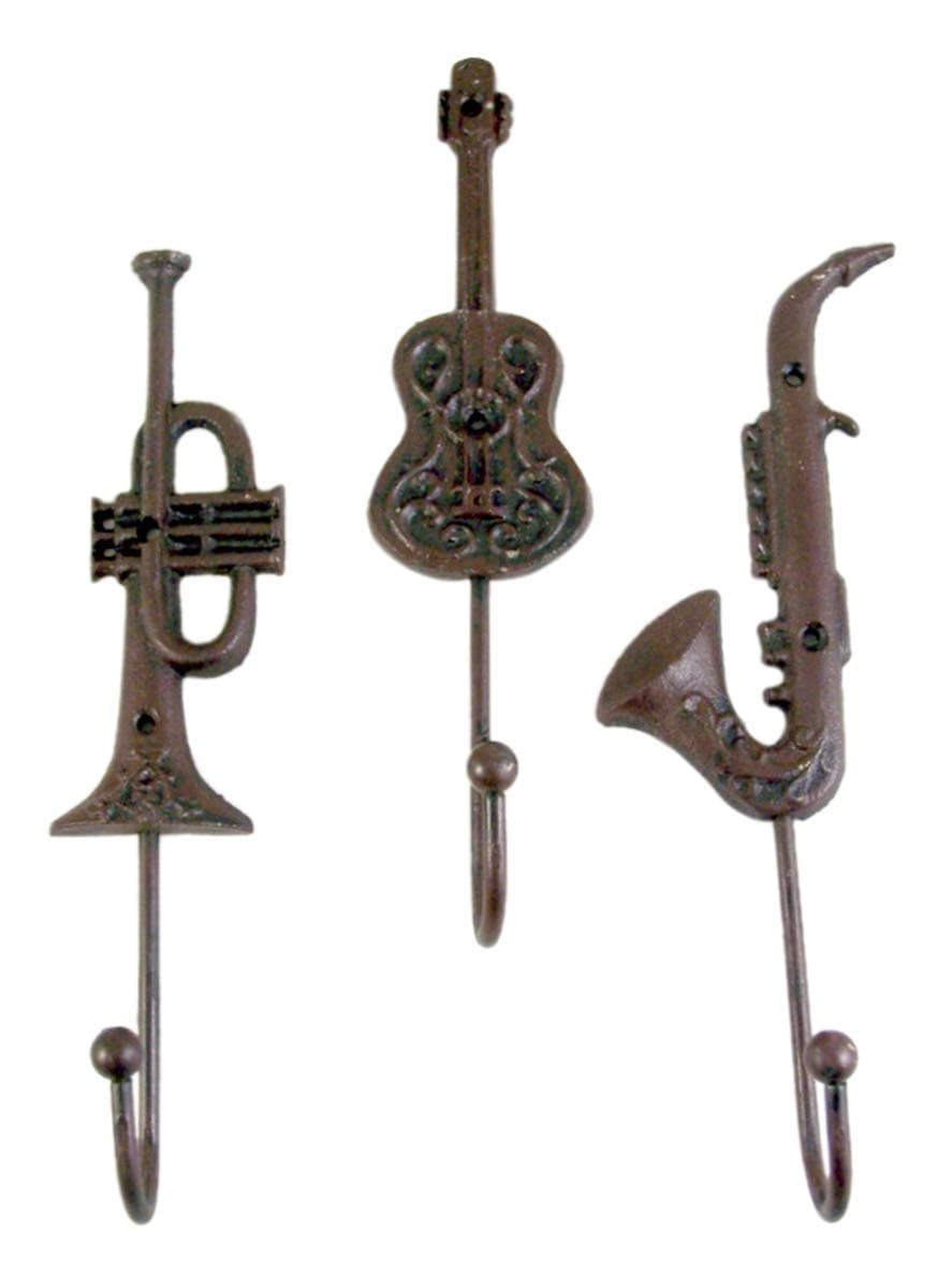 Jazz Instruments Cast Iron Set of 3 Wall Hook 9 3/4 Inch
