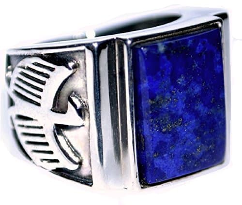 Mens Sterling 925 Silver Blue Lapis Signet Ring with Eagle Logo Antique Look Gents Jewellery