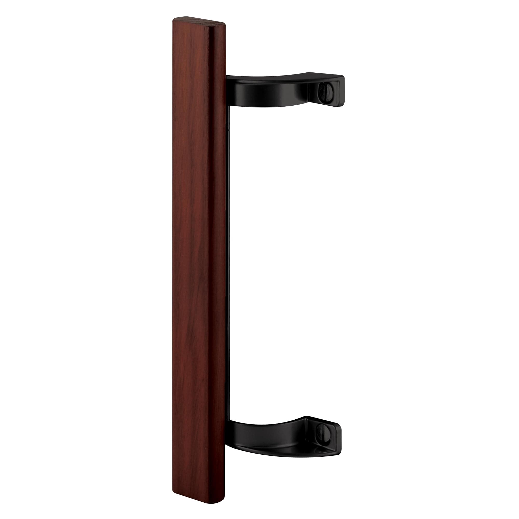 Prime-Line C 1190 Sliding Glass Door Pull Handle, 6-1/2 In. to 6-5/8 In. Hole Centers, Black Diecast Supports, Wood Handle (Single Pack)