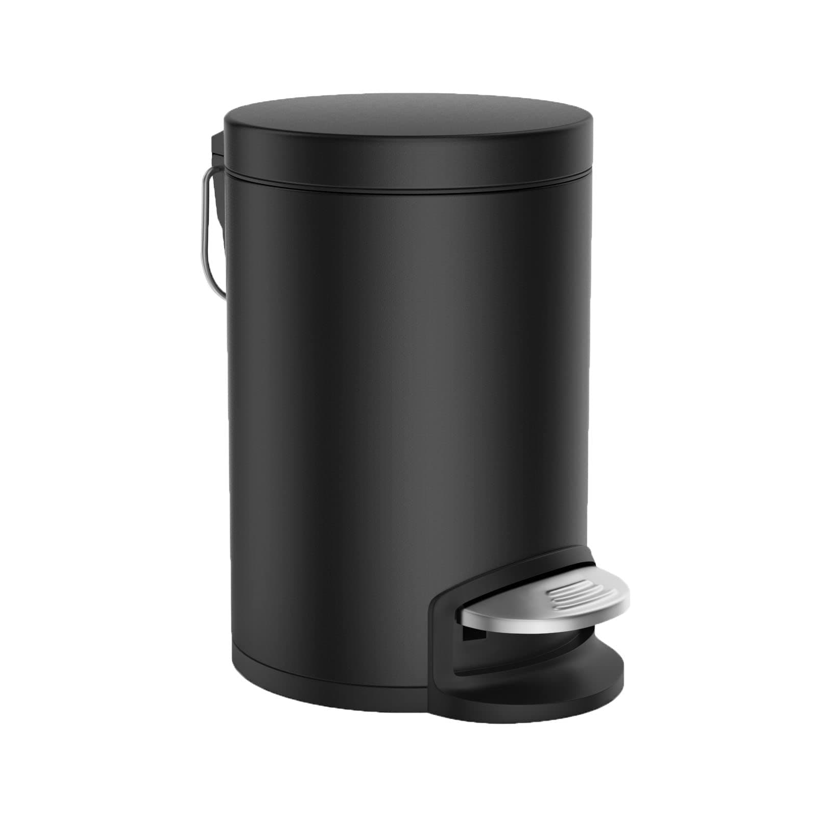 H+LUX Mini Trash Can with Lid Soft Close, Round Bathroom Trash Can with Removable Inner Wastebasket, Anti-Fingerprint Matt Finish, 0.8Gal/3L 0.8Gal/3L Black HL-3L-B