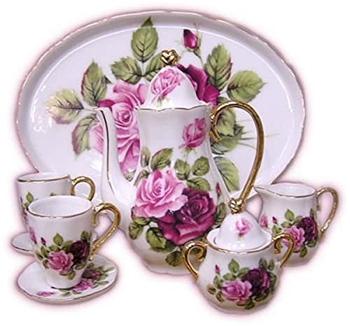 Miniature Porcelain 10 Piece Tea Set with Big Rose Pattern New