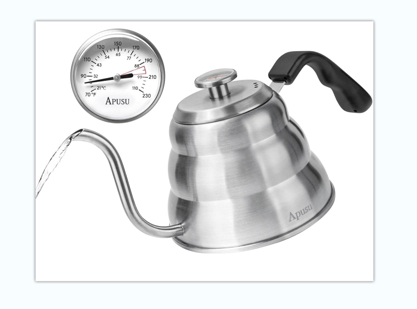 Pour Over Kettle for Manual Drip Coffee and Tea with Thermometer 28oz Gooseneck Kettle with Flow Control Stainless Steel Water Kettle for Stovetop,800ml,4 Cup,Silver,1Pack