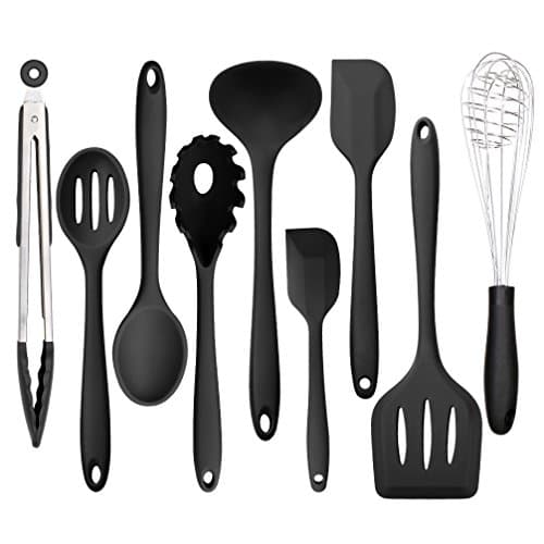 Silicone Kitchen Utensil Set - 9 Piece Flexible Silicon Spatulas Set, Heat Resistant Non Stick Cooking Tools, BPA Free&FDA(Professional, Cookware Kitchen Gadgets, Black