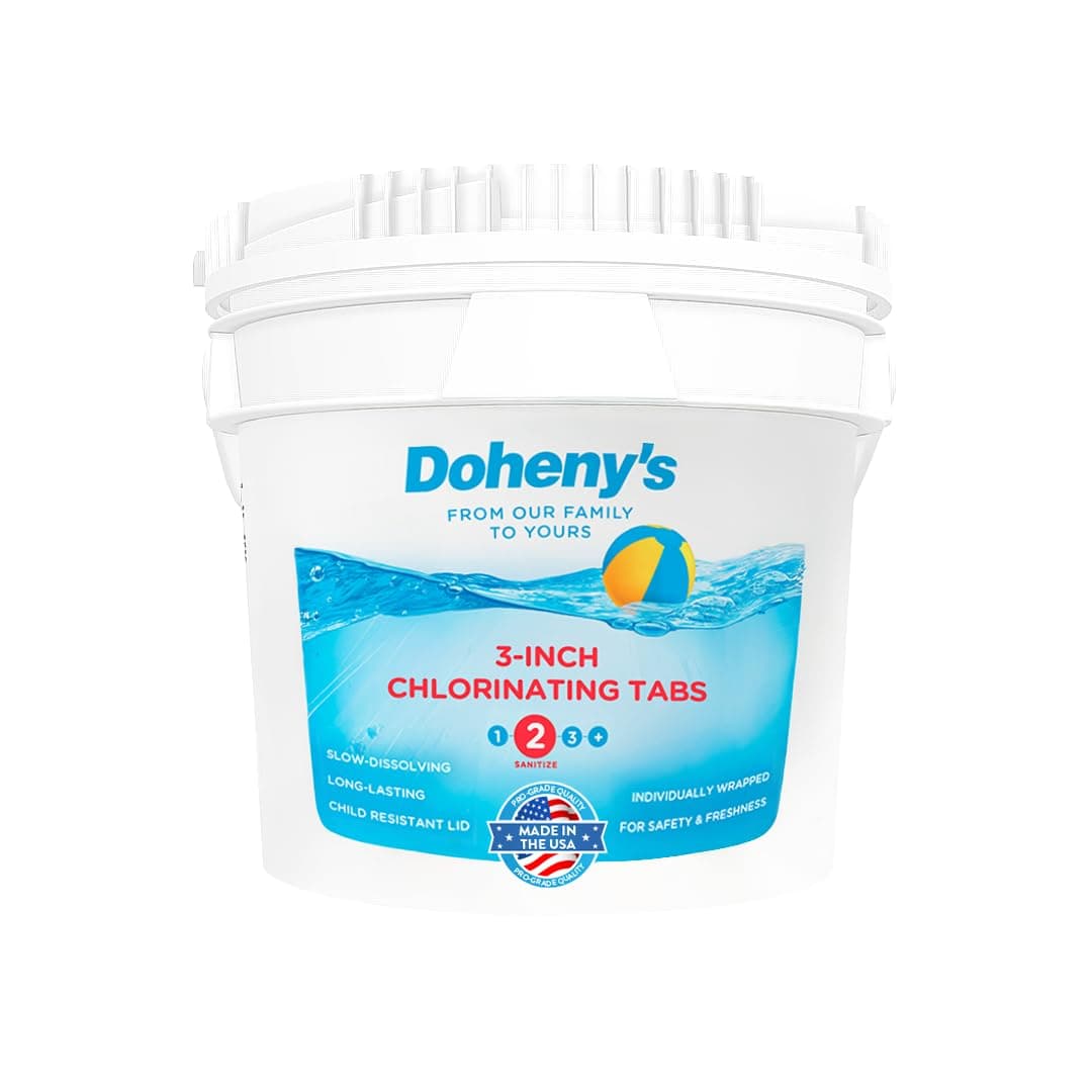 Doheny’s 3-Inch Stabilized Chlorine Tablets for Sanitizing Swimming Pools | 99% Pure Tri-Chlor, 90% Available Chlorine | Long-Lasting, UV-Protected, Slow-Dissolving | Individually Wrapped 25lb Bucket