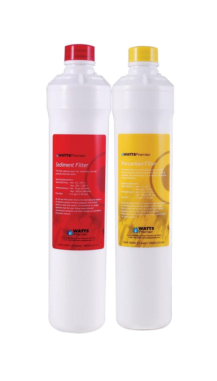 Watts Premier Bi-Annual RO Pure Plus 2-Pack Filtration Kit for 4 Stage Pure Plus/Zero Pure Plus Reverse Osmosis System, Push Button Water Filter Replacement, Sediment Filter, Carbon Pre-Filter