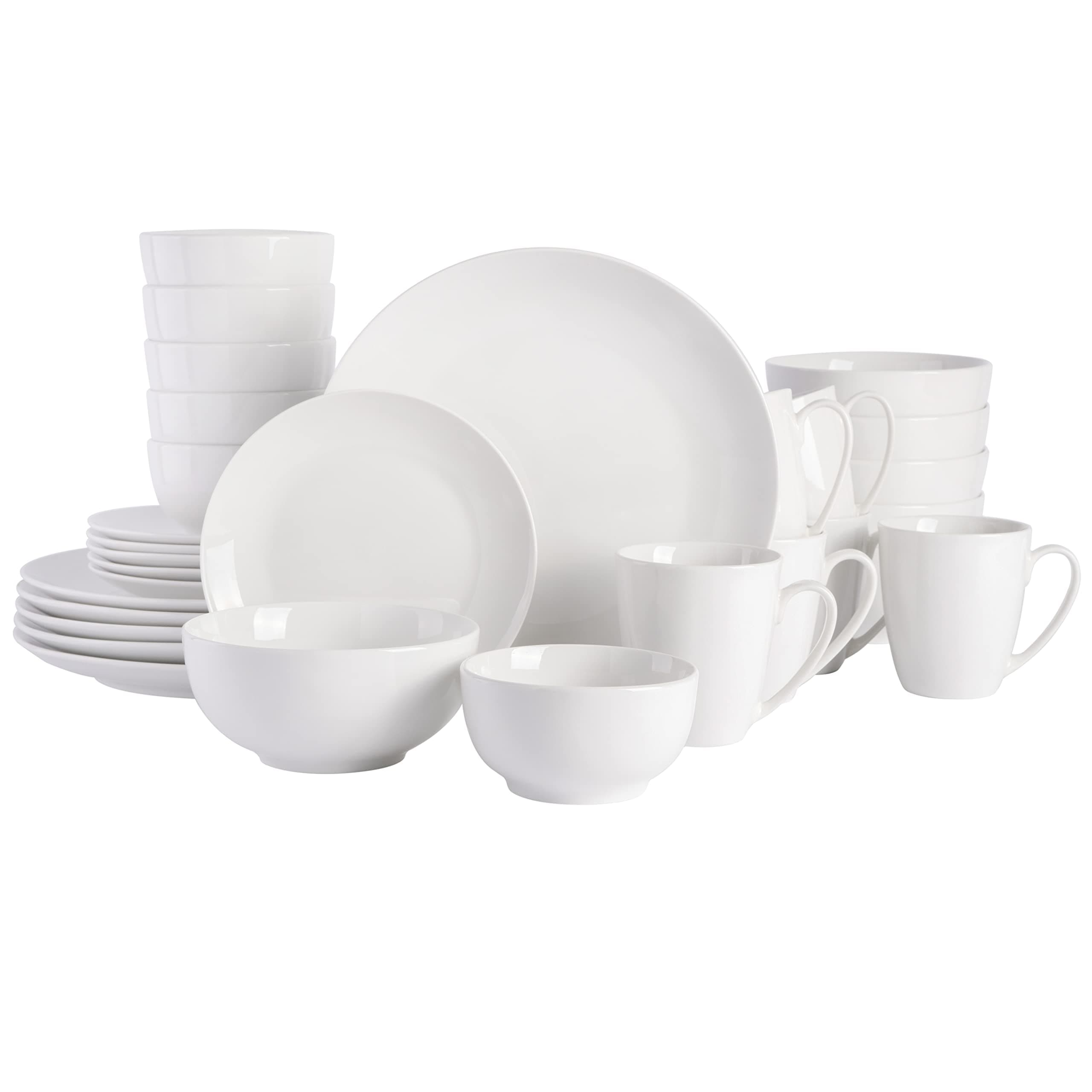 Gibson Home Zen Buffet Porcelain Dinnerware Set, Service for 6 (30pcs), White (Coupe)