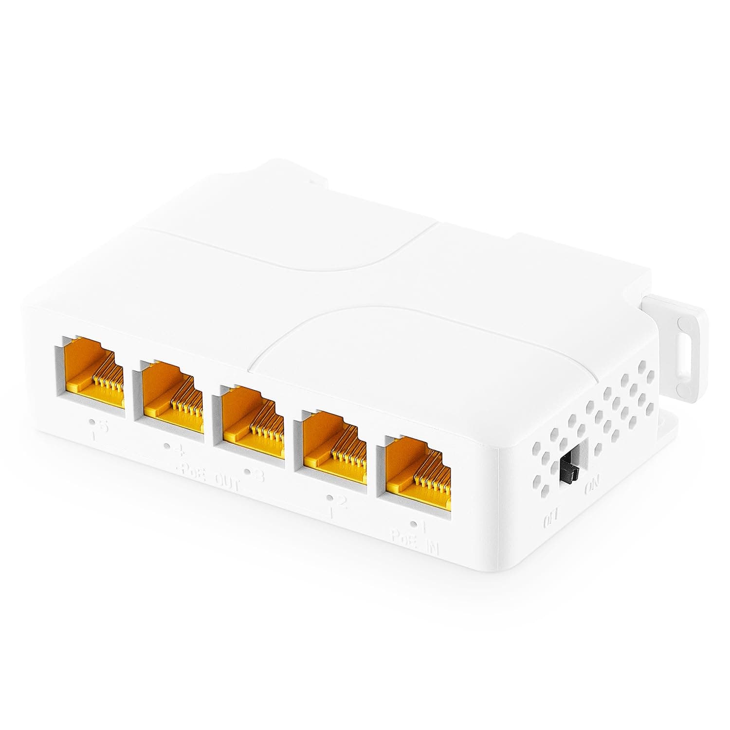 Gigabit PoE Pass-through Switch, 4PoE Output Extender, IEEE802.3af/at/bt PoE Power 90W, 10/100/1000Mbps Ethernet, Din Rail & Wall Mount Plug & Play , 5 Port Gigabit