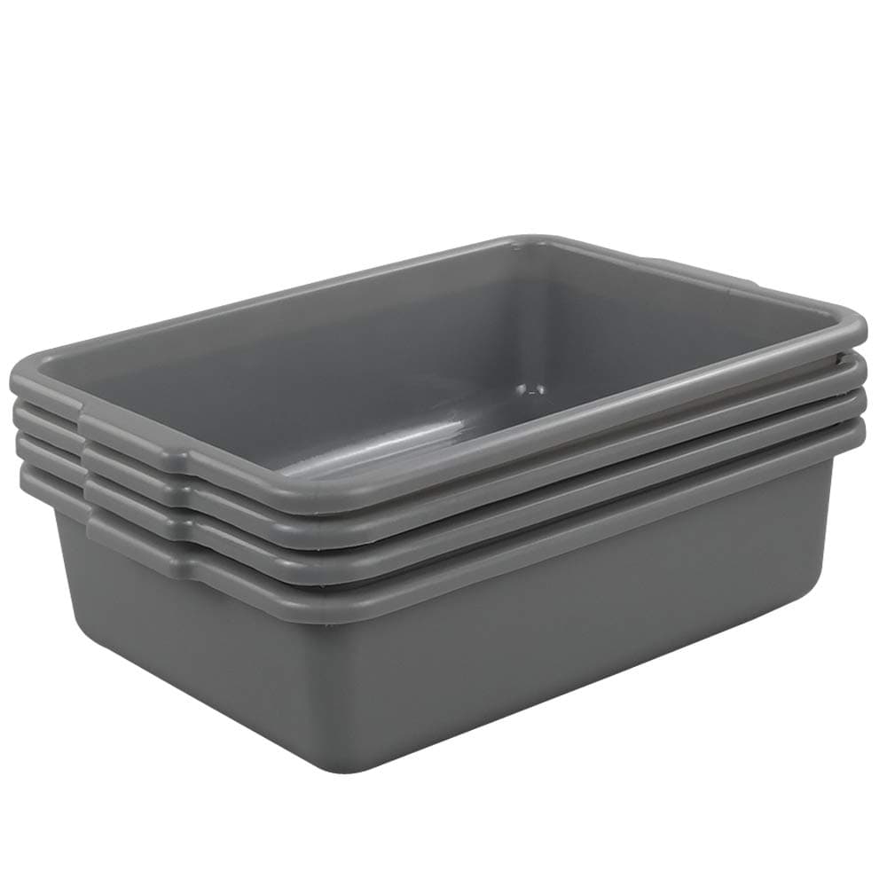 Idotry 4-Pack Small Plastic Commercial Bus Box, 8 L Small Bus Tub, Gray