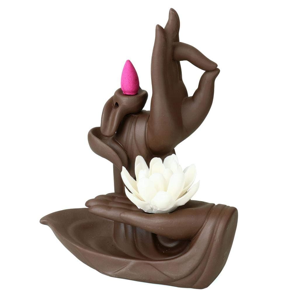 Ceramic Backflow Burner Cone Sticks Incense Holder Home Decor Handmade Craftwork Figurine (Lotus)