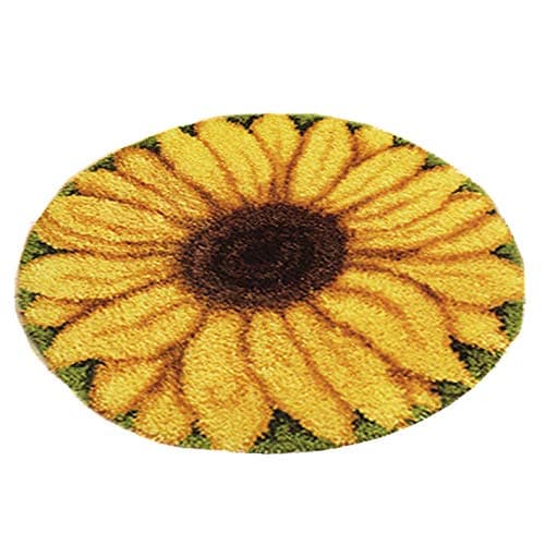 Latch Hook Kit DIY Tools Crocheting Cushion Rugs Round Floor Sofa Embroidery Decoration Family Adults and Children Gift and Activity 50 X 50cm (Sunflower)