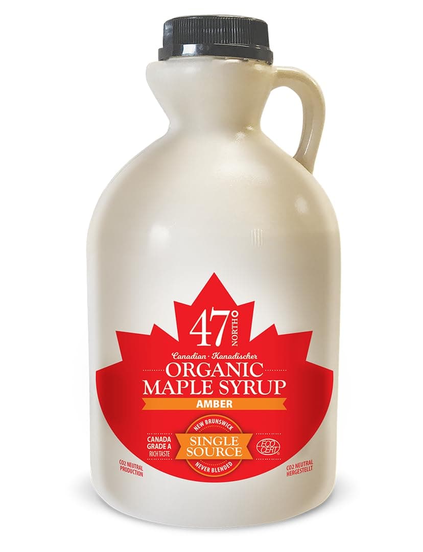 47° North Canadian Organic Maple Syrup, Single Source, Grade A, Amber Rich 1000ml vegan, gluten free for pancakes, dressing, joghurt, coffee