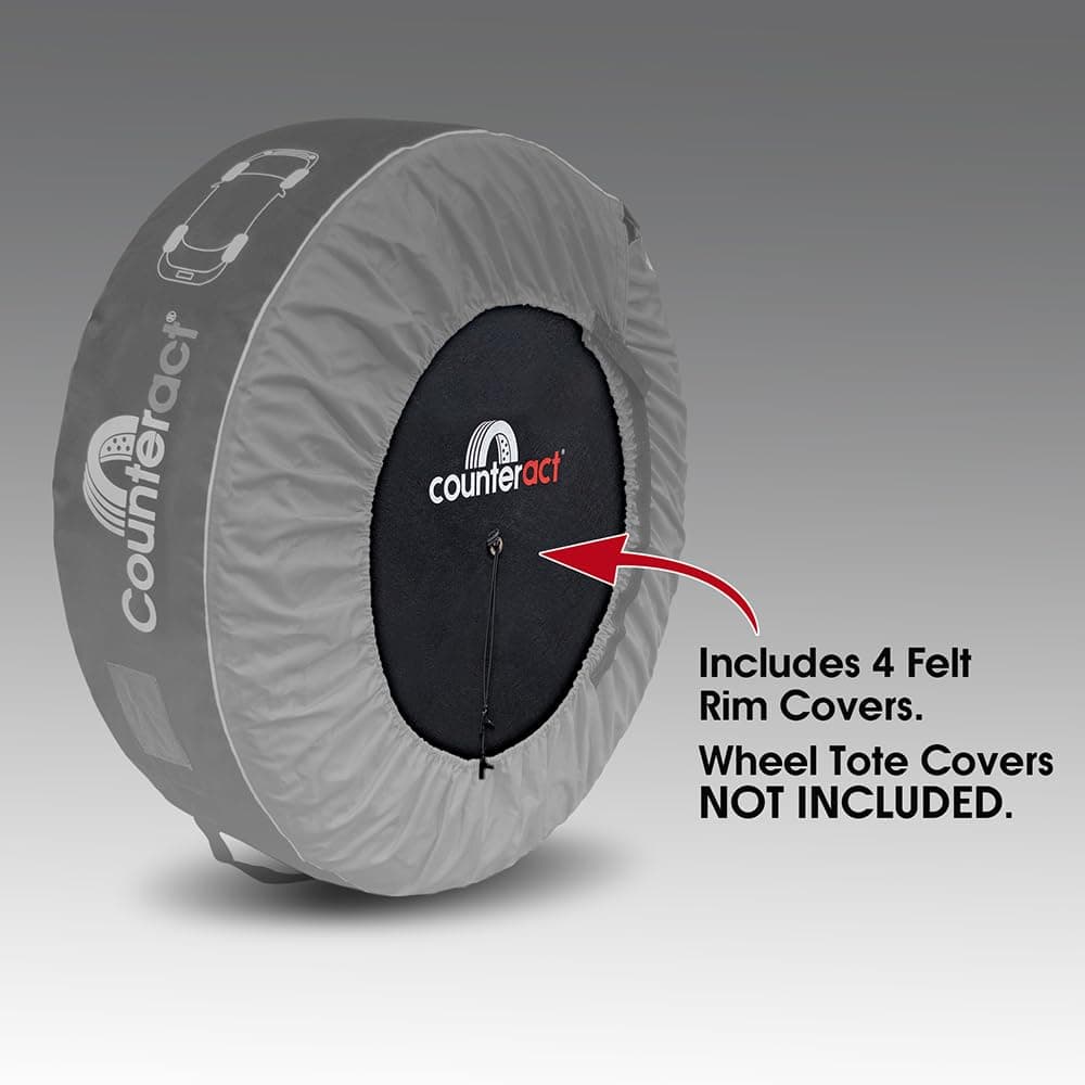 Counteract CBB-WTFC Felt Covers to Protect Rims - 4 Pack - Includes Fixing Lines and Plastic Clips - Wheel Totes Sold Separately - Designed to Fit Tires 20" to 31" in Diameter