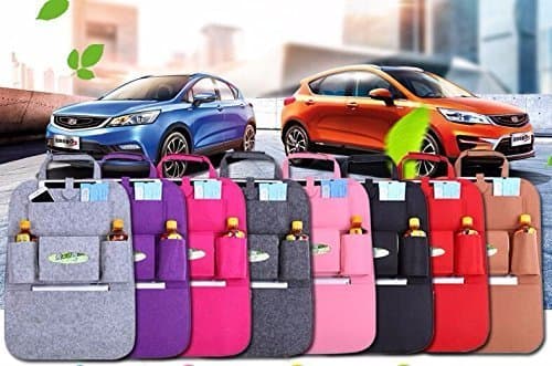 Pink Pari 2 pc Car Back Seat Organizer Felt 6-Pocket iPad Storage Bag Multifunctional Automobile Backseat Travel Space Saving Organization Pouch