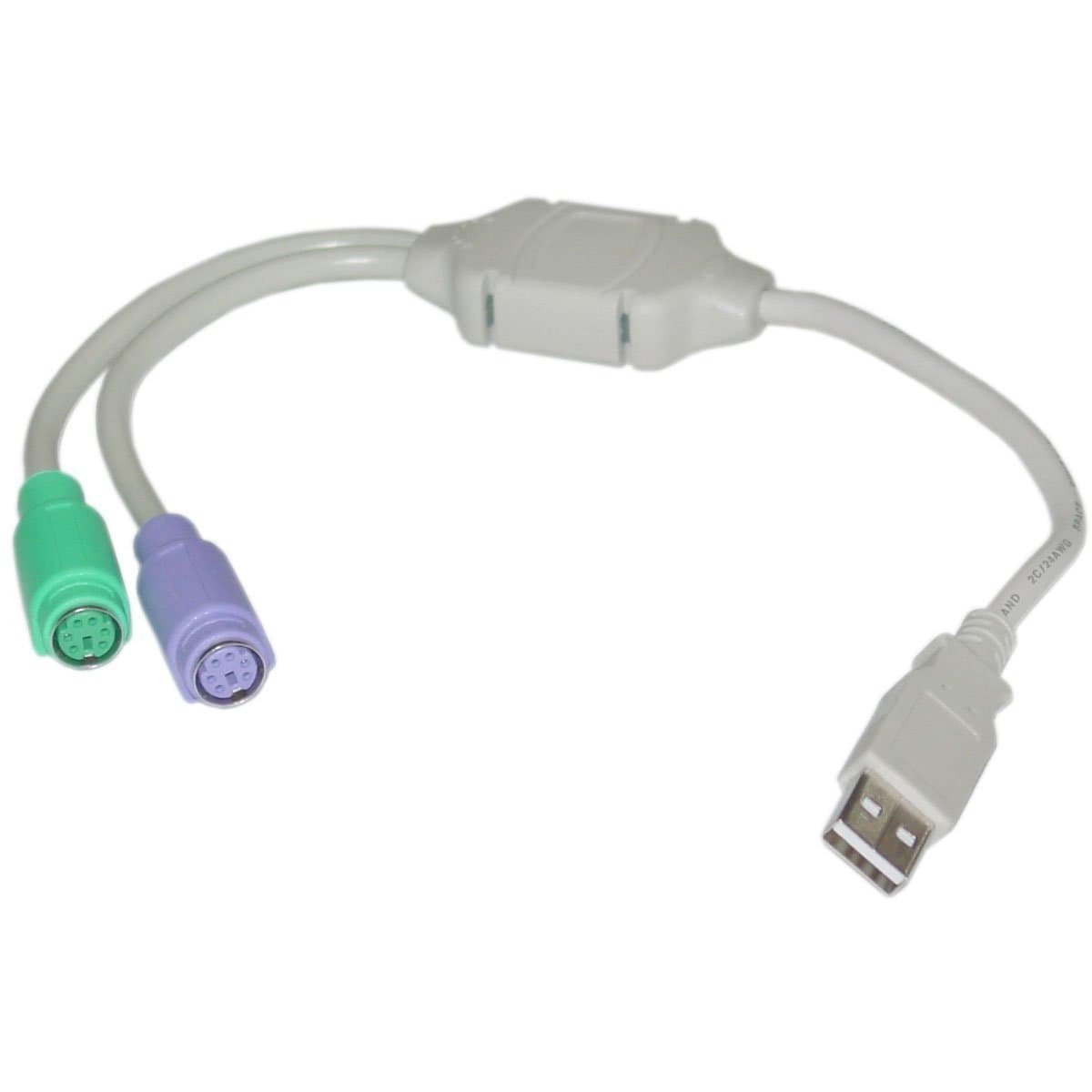 PremiumAV PS2 Active Adapter USB Type A Male to PS 2 Female (6 Pin, White)