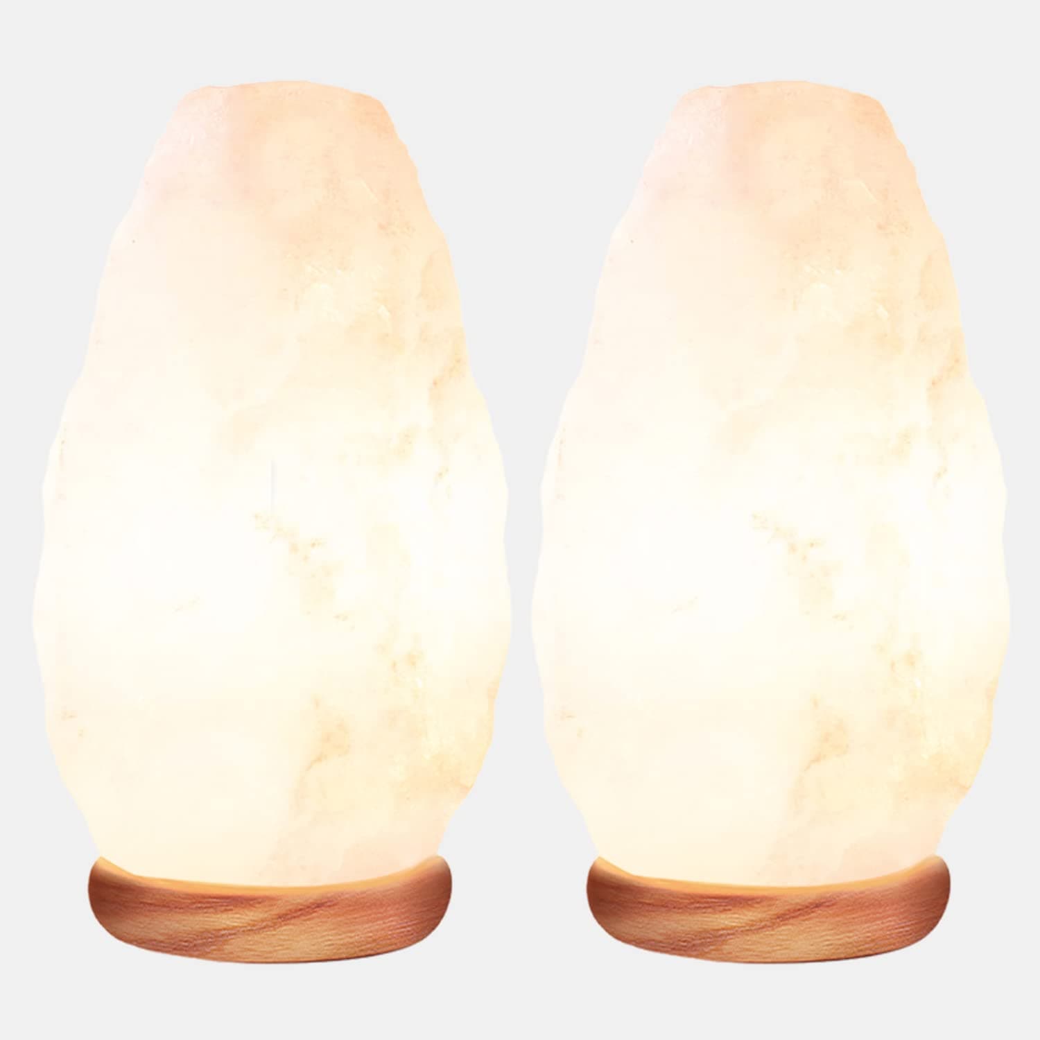 Himalayan Glow Crystal White Salt Lamp Night Light, 5-7 lbs/Each - 2 Pack Hand Curved Night Light, Salt Lamp with Neem Wooden Base, Best for Gift and Home Decor