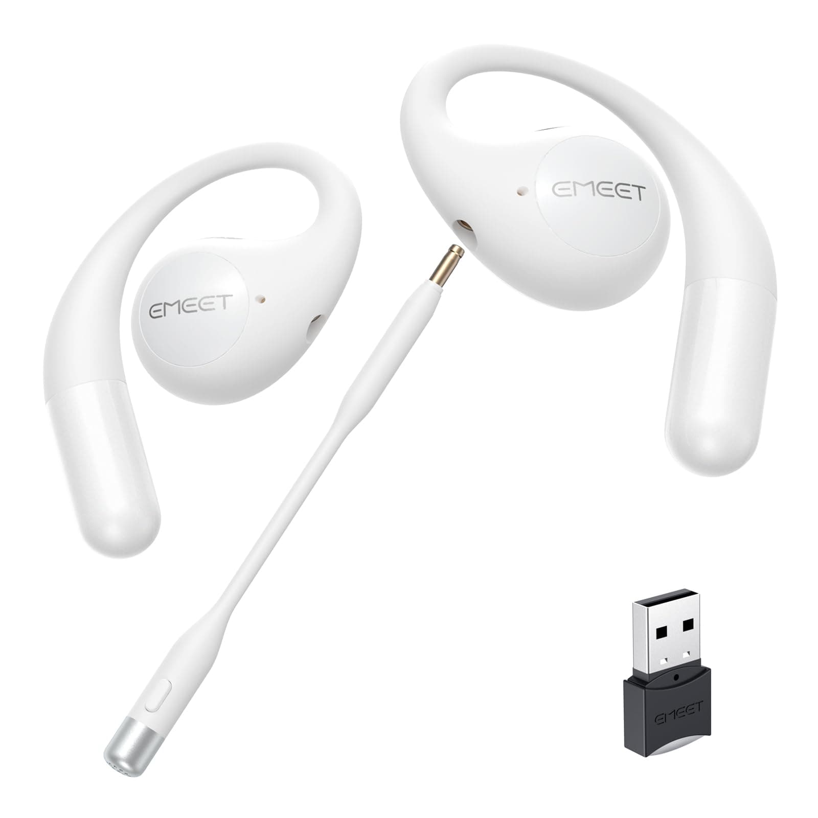Airflow Open Ear Headphones with Mic, Bluetooth 5.3 Wireless Headsets with Detachable Microphone, ENC Noise Cancelling, Multipoint Pairing, Bluetooth Headset for Work, Home, Office(White)