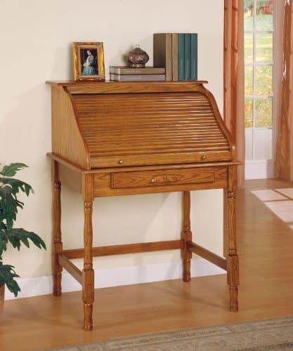 Nodin Oak Solid Wood Roll Top Secretary Desk