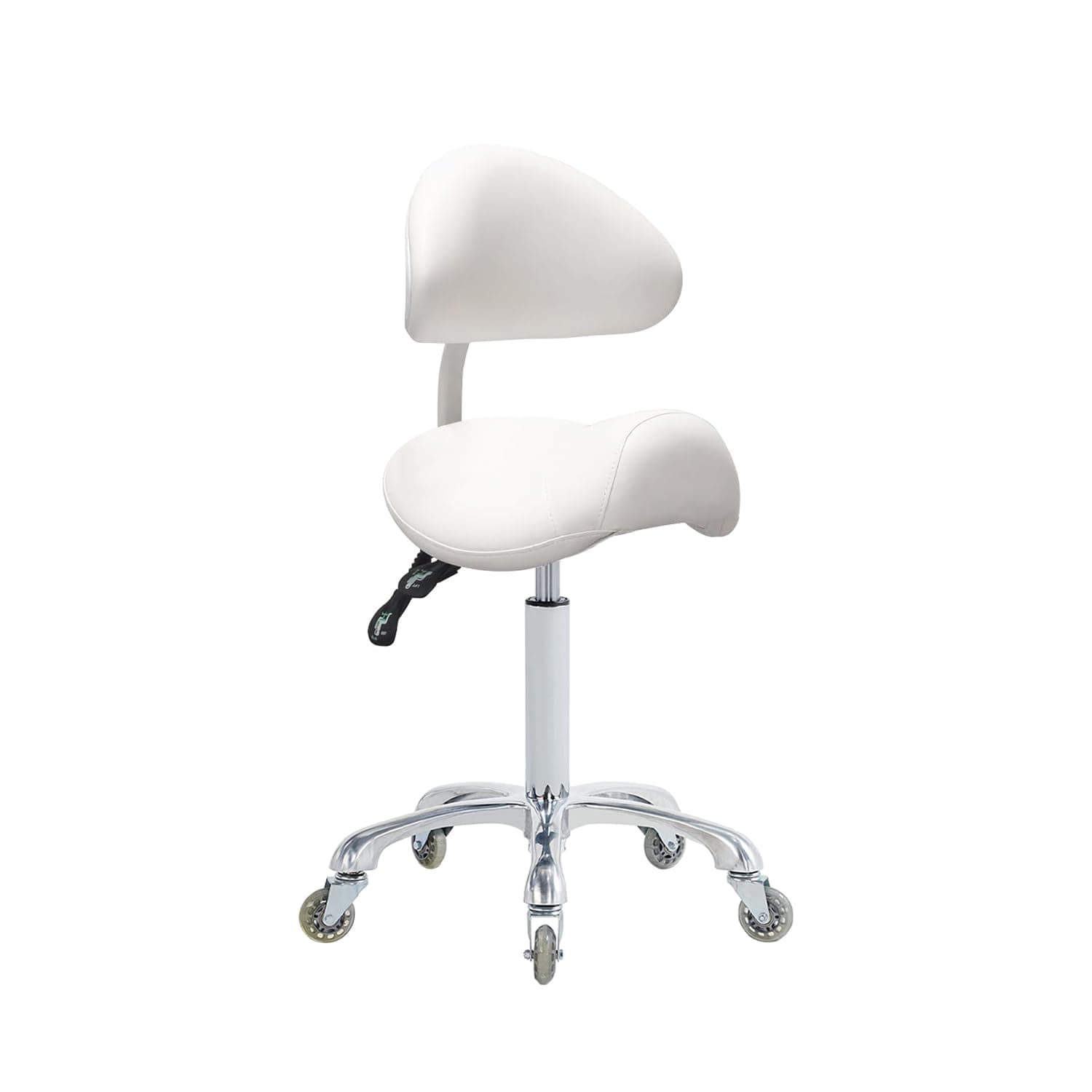 Antlu Saddle Stool Rolling Chair with Back Support,Esthetician Tattoo Dental Stool Chair,Lash Chairs for Eyelash Tech Massage Salon(White,with Backrest)