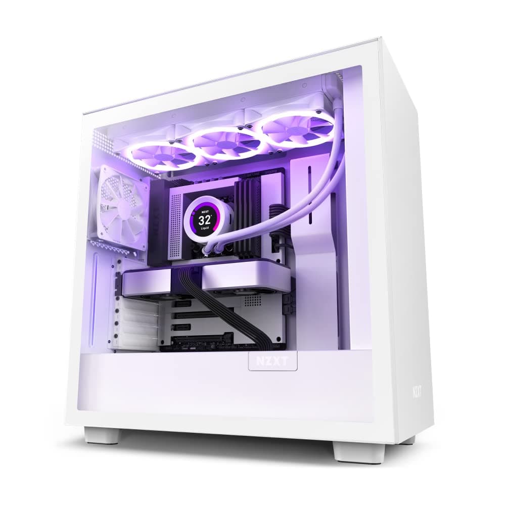 NZXT H7 - CM-H71BW-01 - ATX Mid Tower PC Gaming Case - Front I/O USB Type-C Port - Quick-Release Tempered Glass Side Panel - Vertical GPU Mount - Integrated RGB Lighting - White