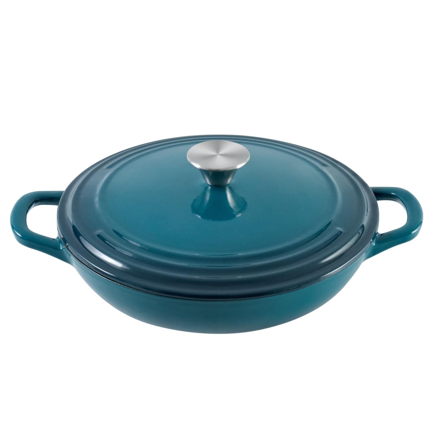 Braiser Enameled Cast Iron Braiser 3 qt Braiser Pan with Lid DarkCyan Shallow Cast Iron Casserole Braiser Pan with Handels
