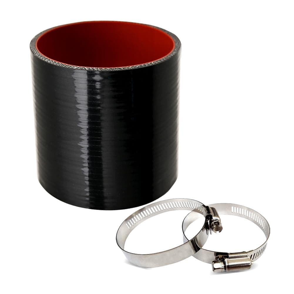 2.5" Straight Silicone Hose Coupler with 2 SS304 Worm Clamps, High Temp 4-Ply Reinforced 5MM Wall 3.0" Length (Qty 1) For Pipes Connecting (Black, 2.5"(63MM))