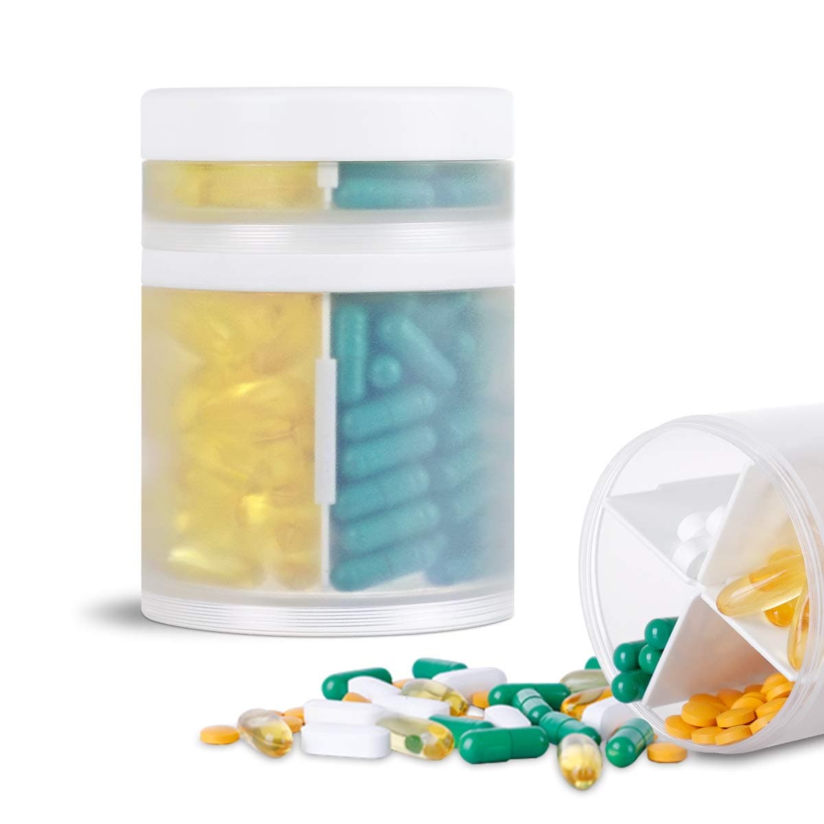 Extra Large Supplement Organizer and Portable Pill Case with 8 Compartments Double Layers Medicine Dispenser Monthly Vitamins Organizers Pill Bottle,Transparent