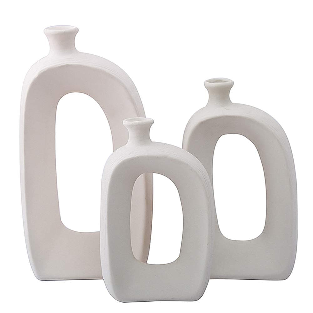 Anding White Ceramic Vase - 3 Set Vases. Matte Design - Modern Vase Decoration. Perfect Home Decoration Vase (LY688set)