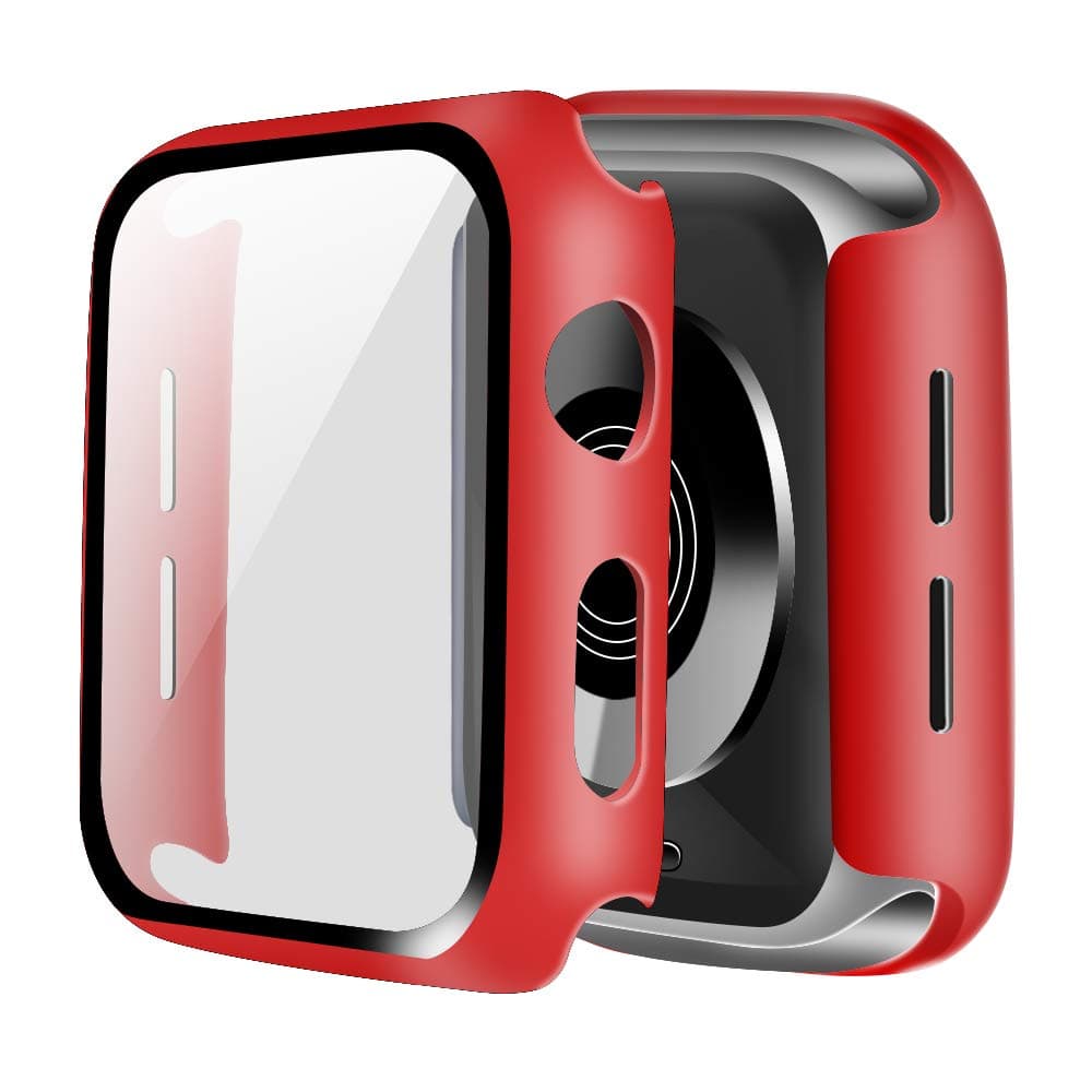 Hard Case Compatible with Apple Watch 40mm 44mm, Ultra-Thin HD Tempered Glass Screen Protector Case for iWatch Cover Series 6 SE 5 4 Full Coverage, Touch Sensitive (Red, 44mm)