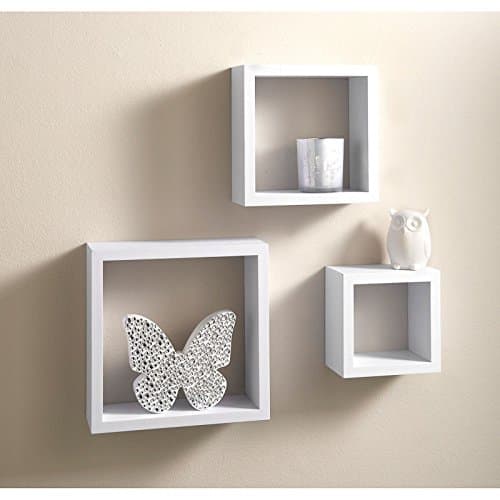 3 Floating Square Cube Shelves Wall Mountable for Magnific of Any Room White Pajee TM