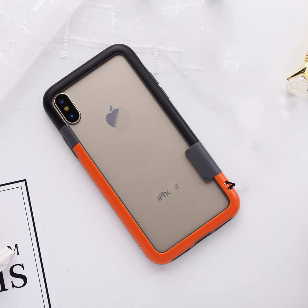 Aavjo , TPU Bumper Frame Trio Series Case Cover Compatible with iPhone (iPhone XR - 6.1", Orange + Black)