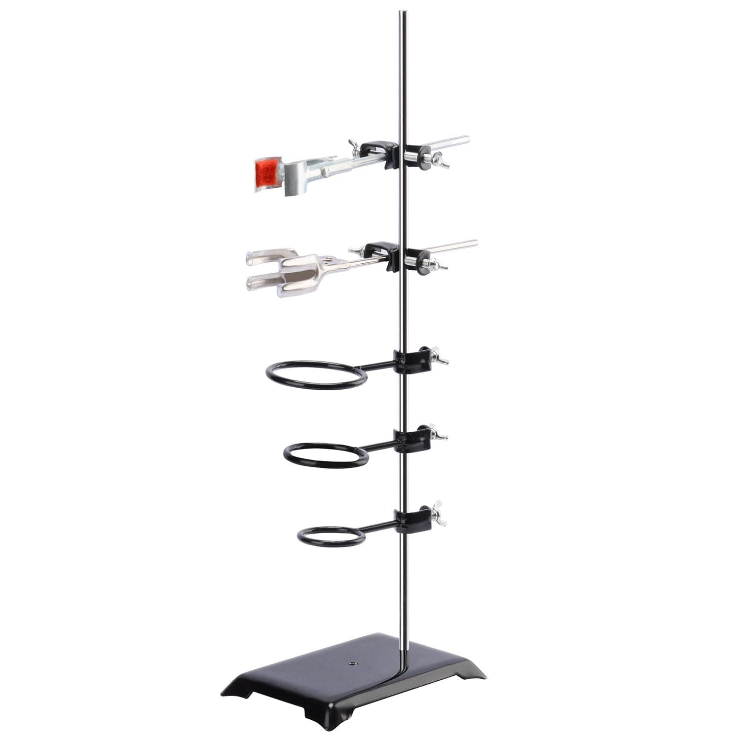 Lab Stand Set, Laboratory Stand Support Metalware Steel Support Stand with Rod (60 cm L), 4-Prong Burette Clamp, Retort Ring, Flask Clamp and Boss Head Clamp