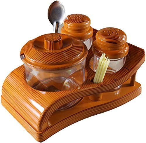 CSM Salt Pepper Pickle Set with Stand for Kitchen Dinning- Plastic 4 Piece Salt and Pepper Set.