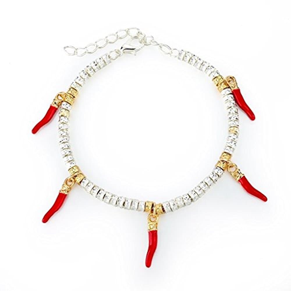 Bling Brand Silver Plated Bracelet Bangle Chain Link Red Hot Chili Pepper Charm Bracelets For Women Teen Girls