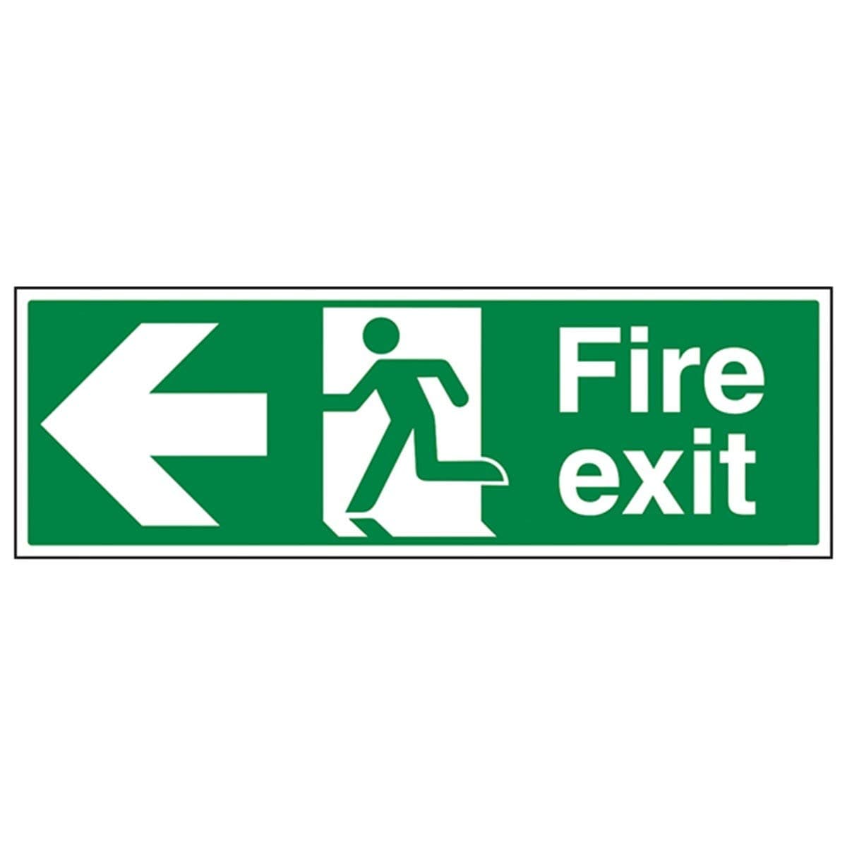 V Safety Fire Exit Arrow Left Sign - Landscape - 450mm x 150mm - 1mm Rigid Plastic, Green